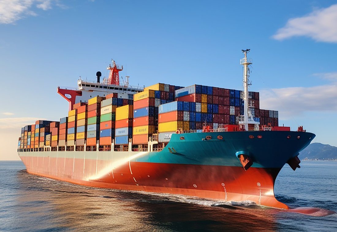 Buque portacontenedores cargado navegando en alta mar